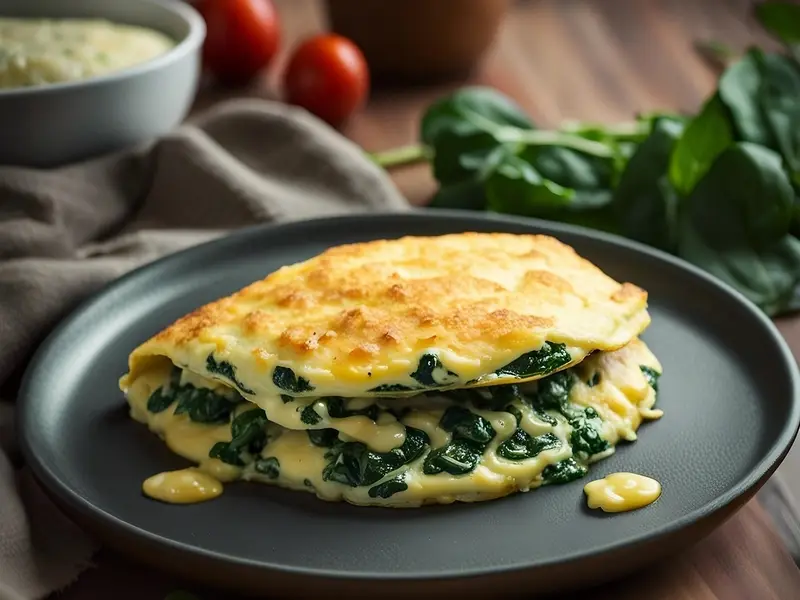 Tortilla con espinacas en un plato